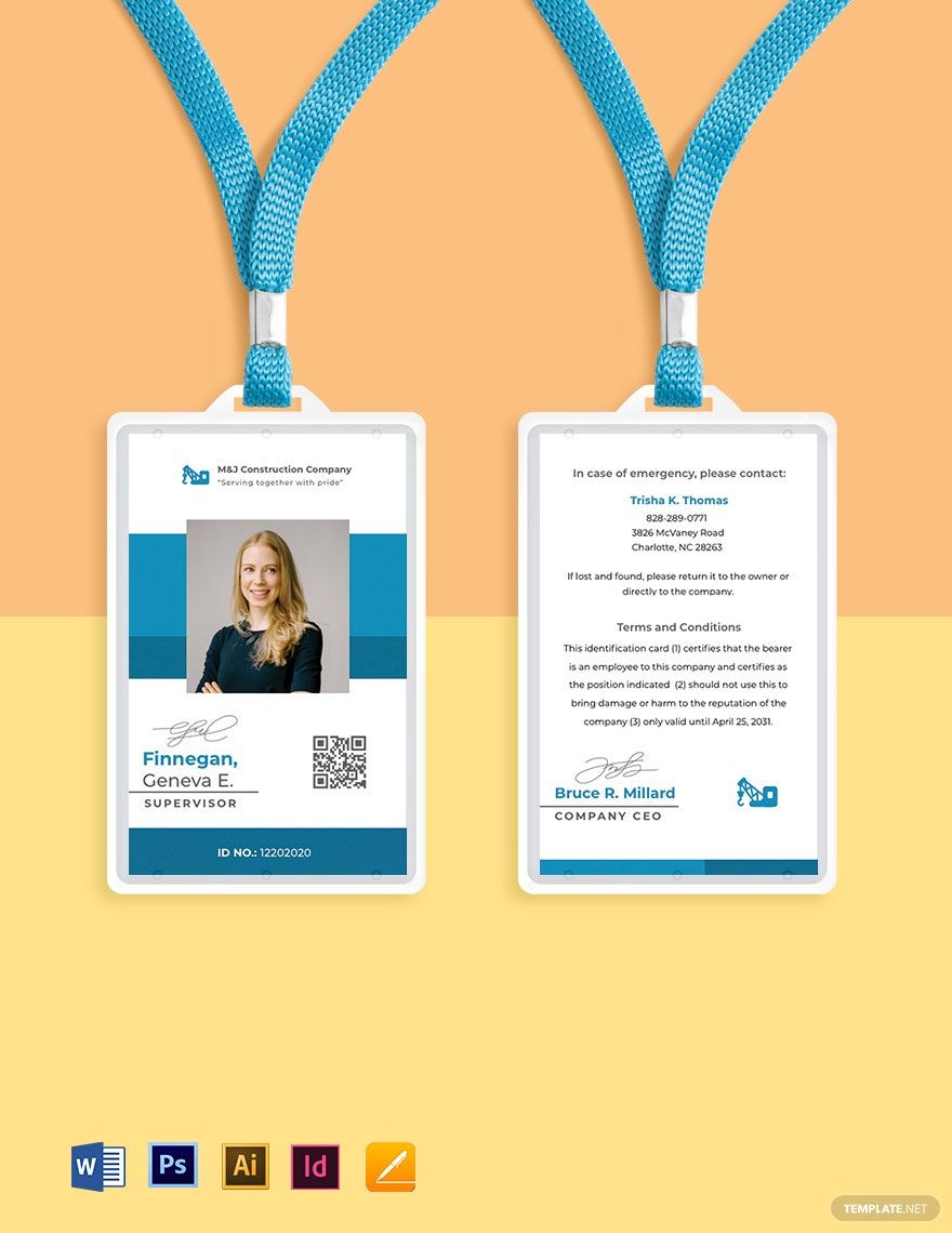 Construction Supervisor ID Card Template