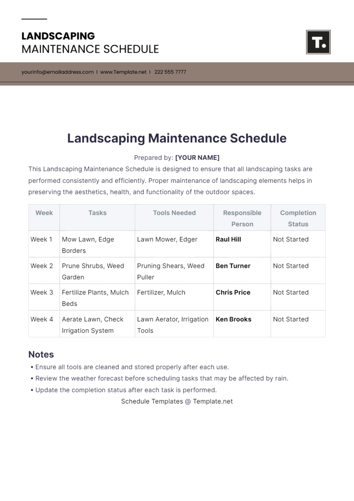 Free Landscaping Maintenance Schedule Template