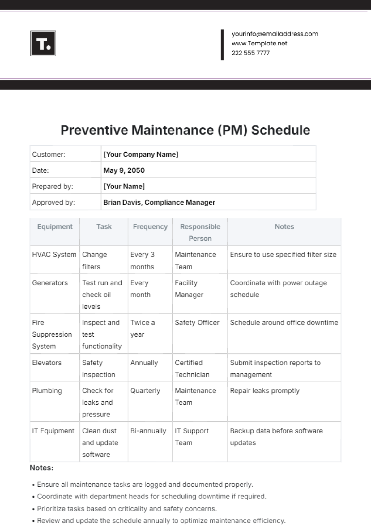 Free Preventive Maintenance Schedule Template