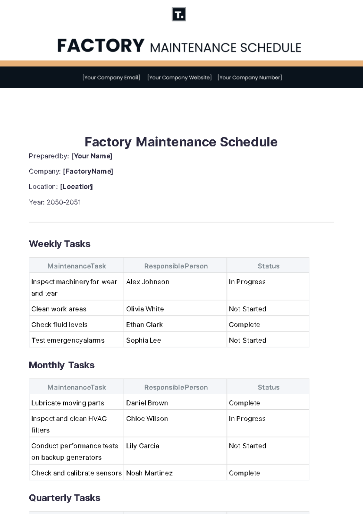 Free Factory Maintenance Schedule Template