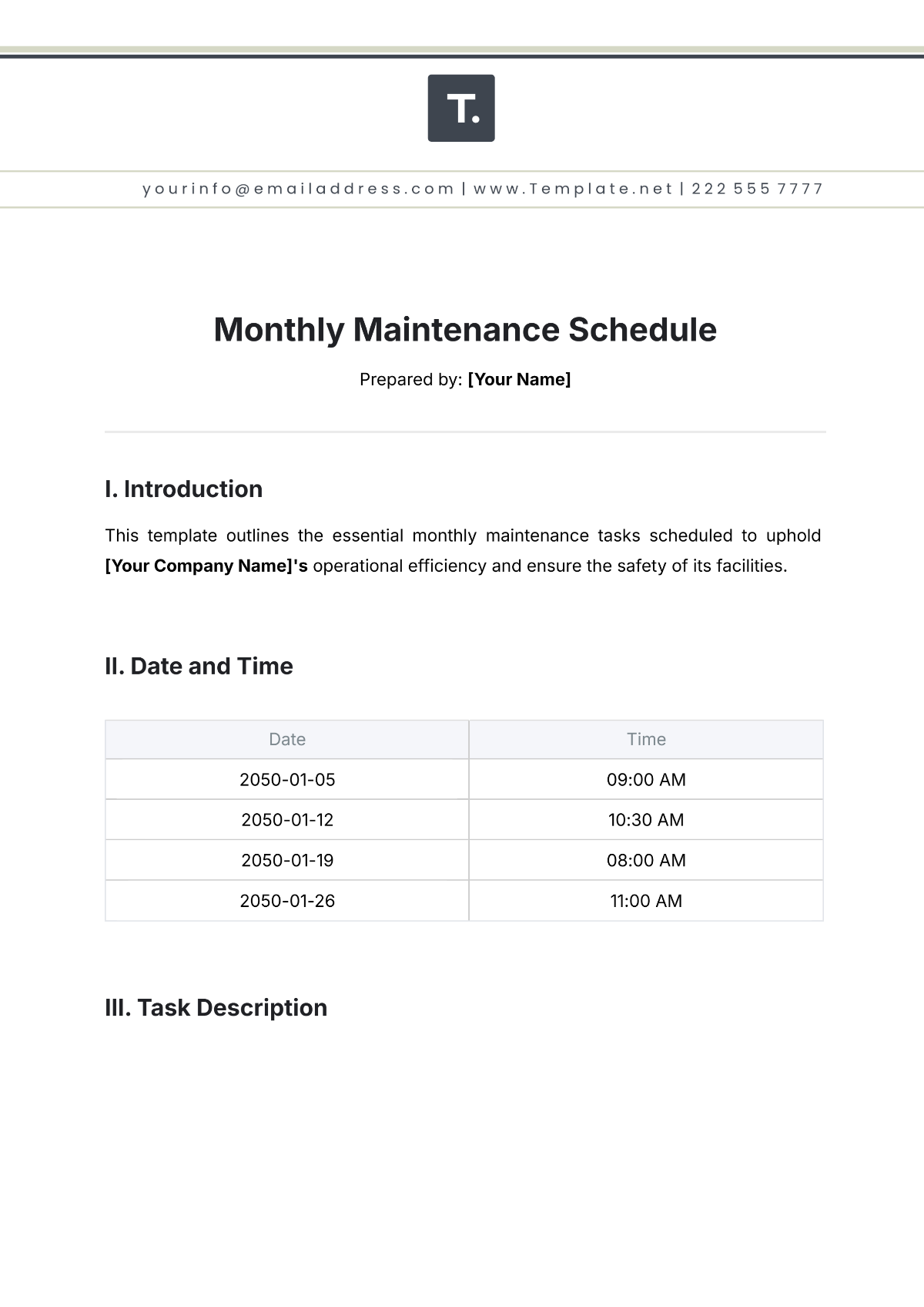 Free Monthly Maintenance Schedule Template