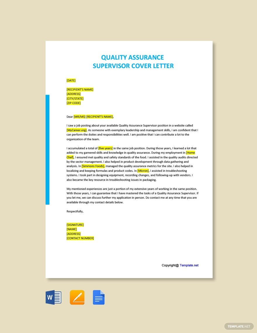 Quality Assurance Cover Letter