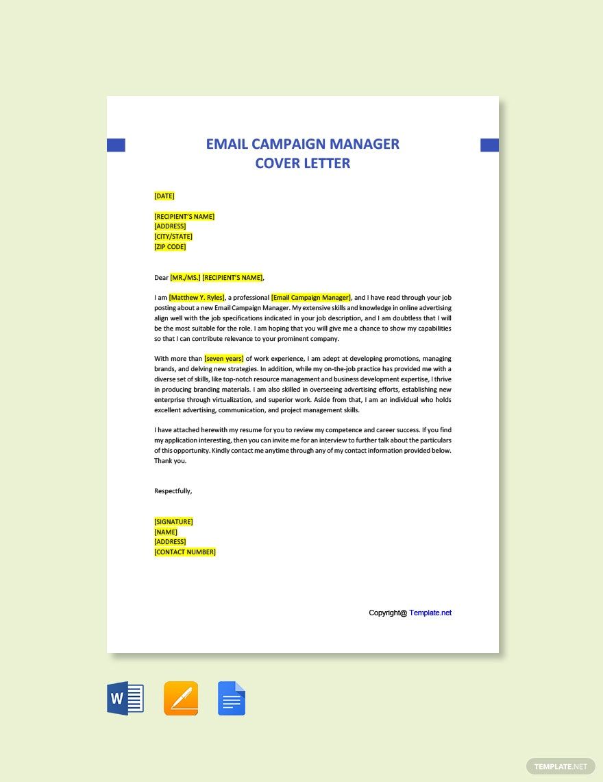 Email Campaign Manager Cover Letter Template