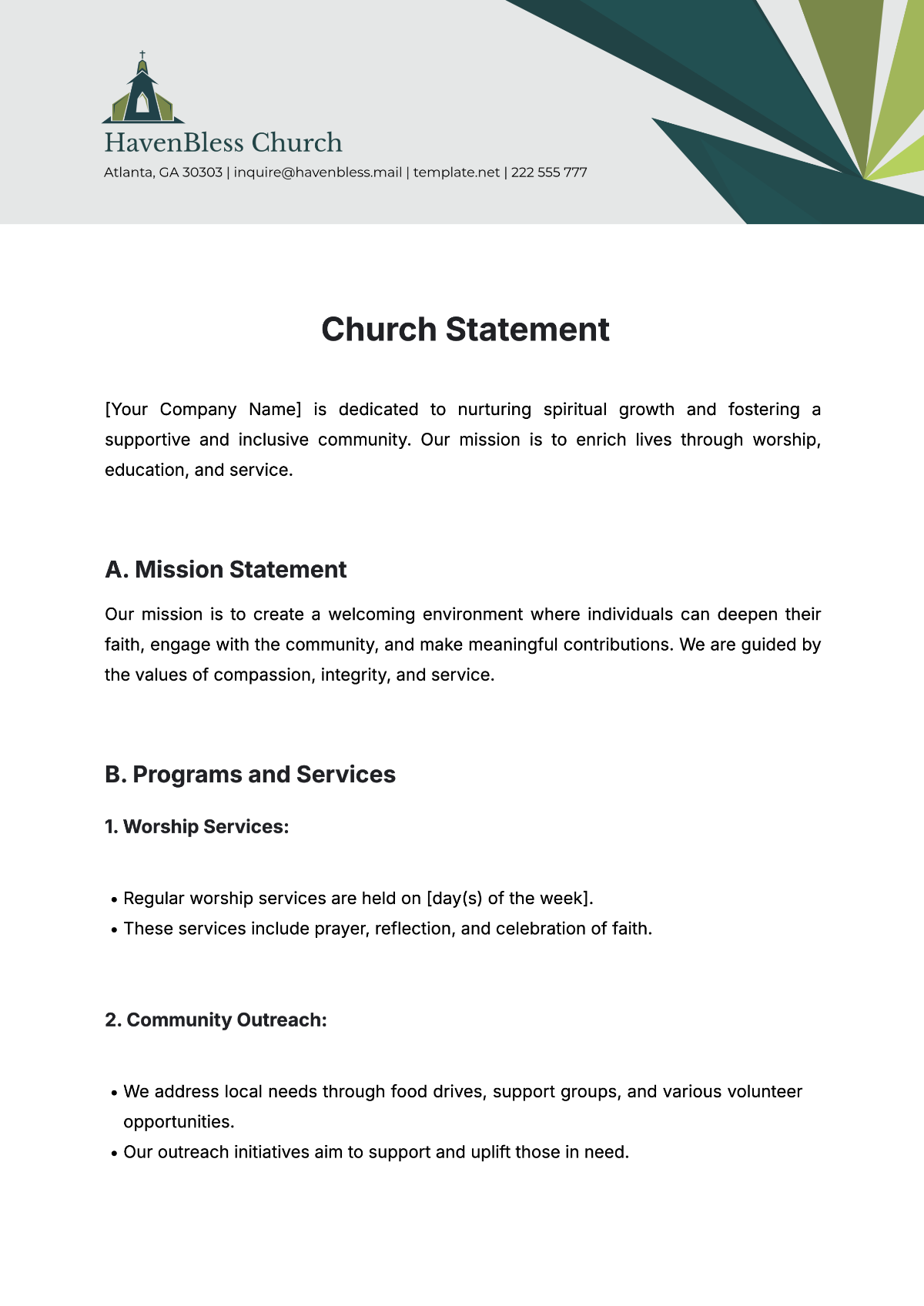 Church Statement Template - Edit Online & Download