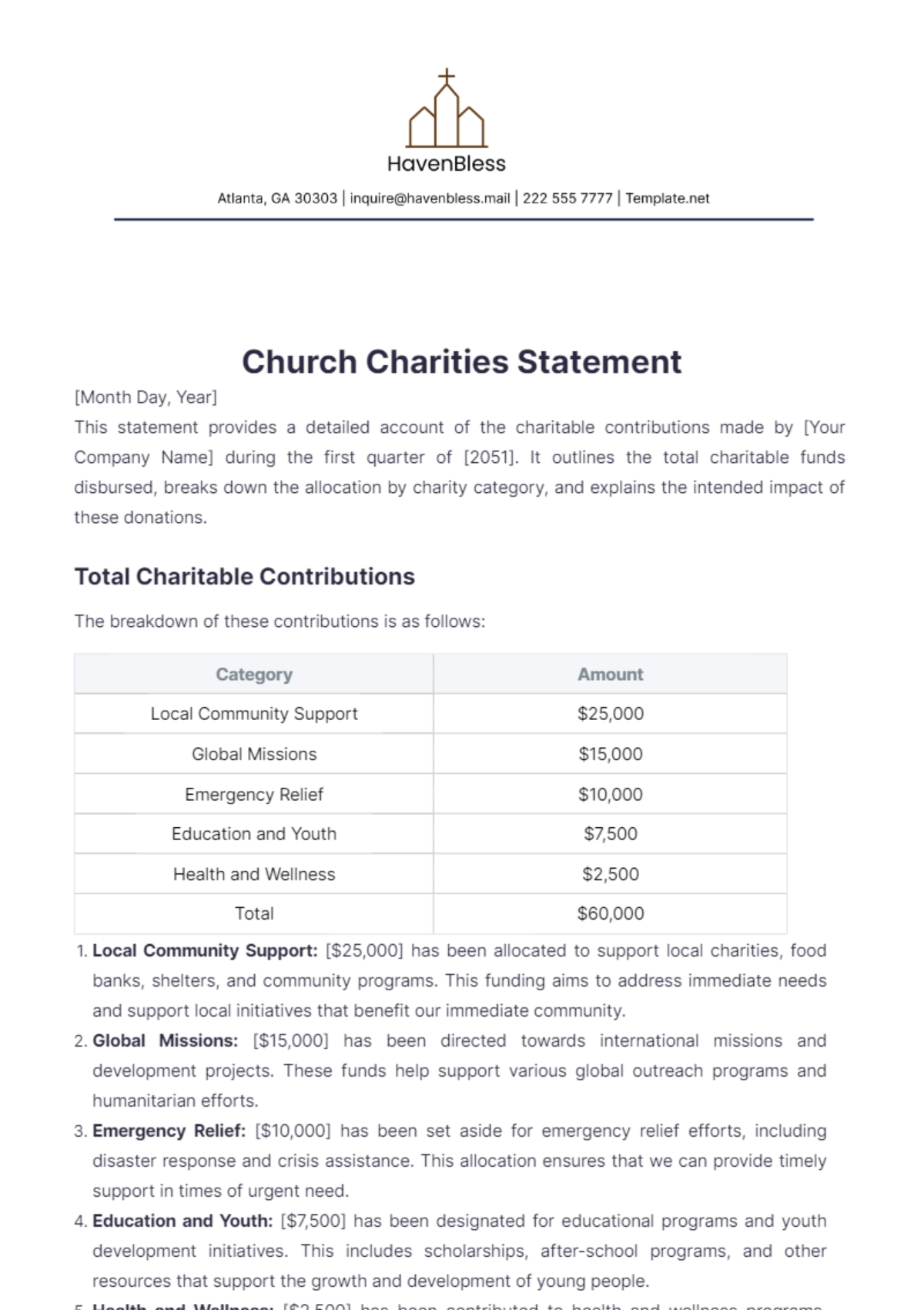 Church Charities Statement Template - Edit Online & Download