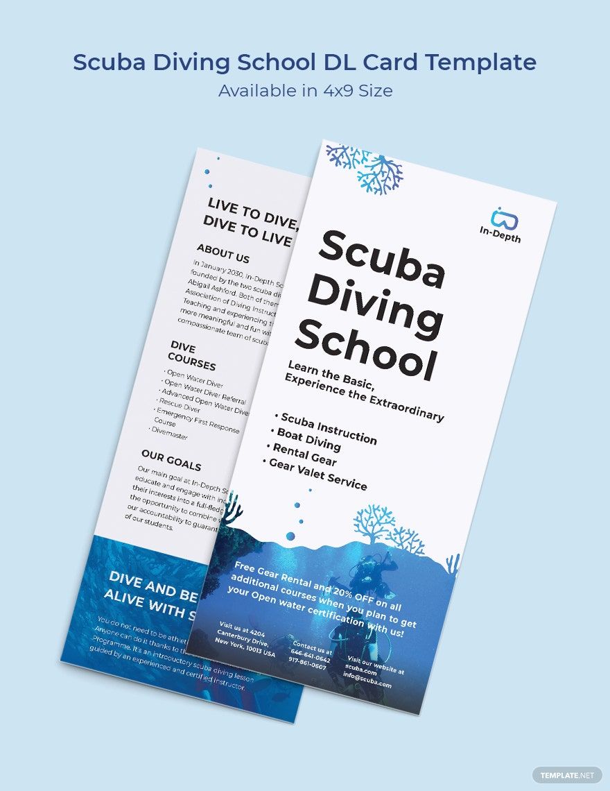 Scuba Diving School DL Card Template