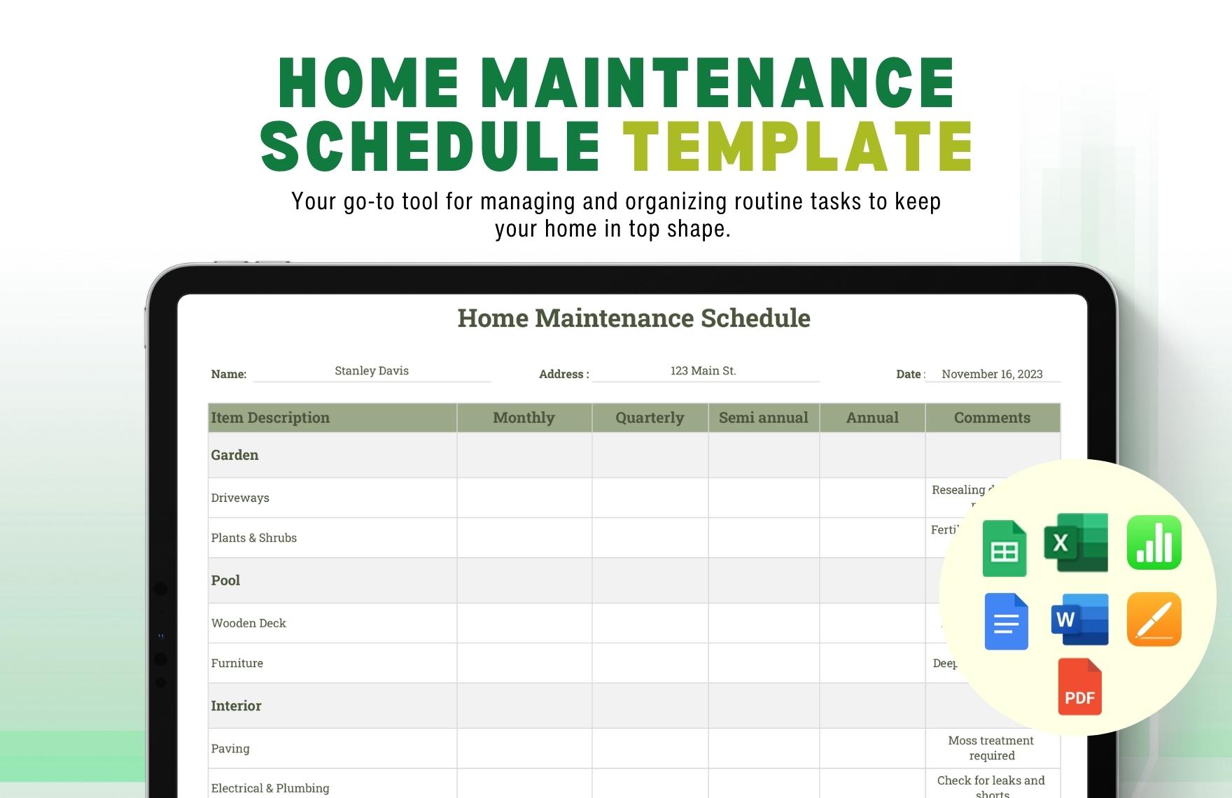 Home Maintenance Schedule Template