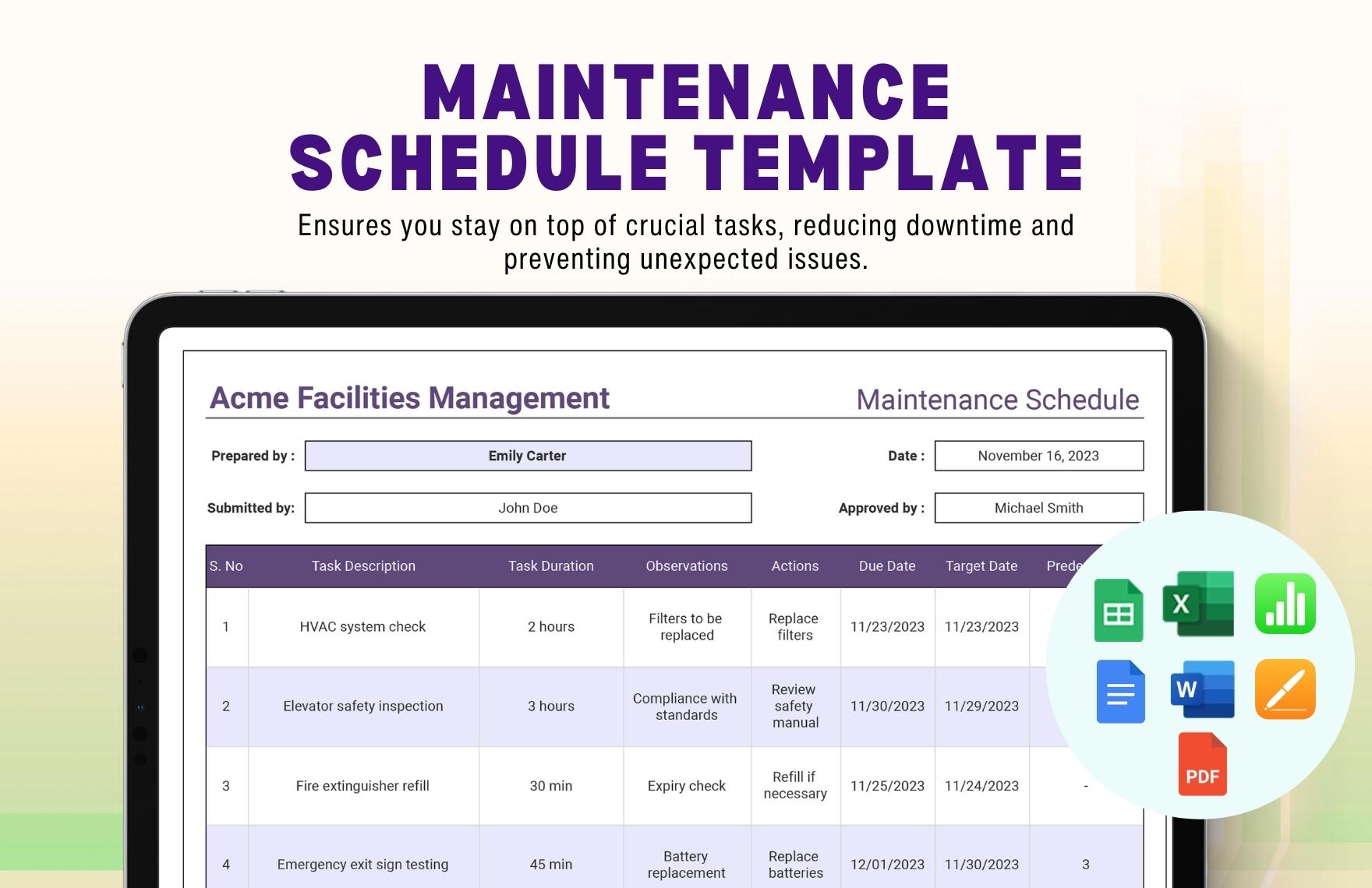 Maintenance Schedule Template