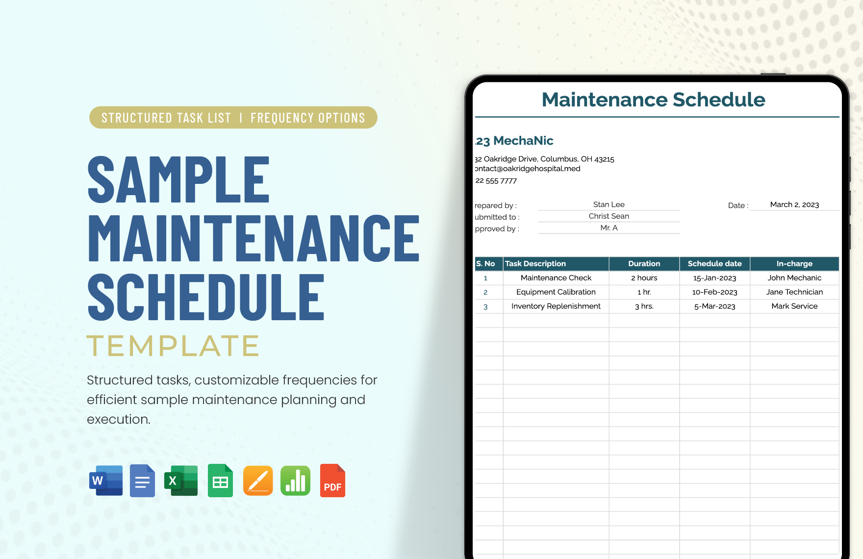 Sample Maintenance Schedule Template