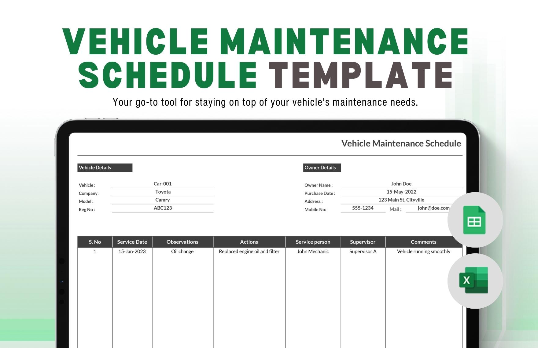 Vehicle Maintenance Schedule Template