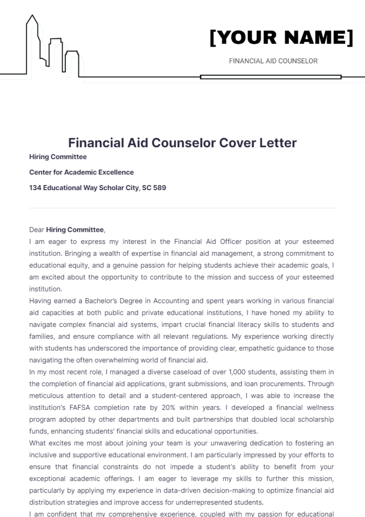 Free Financial Aid Counselor Cover Letter Template - Edit Online ...