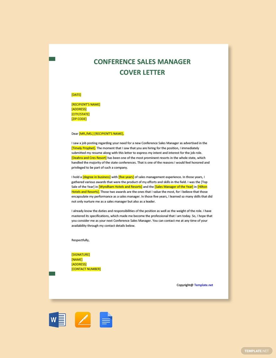 Conference Sales Manager Cover Letter