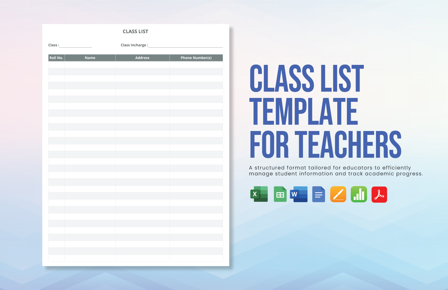 Class List Template for Teachers in Google Docs, Apple Pages, PDF, Excel, Word, Google Sheets, Apple Numbers - Download | Template.net