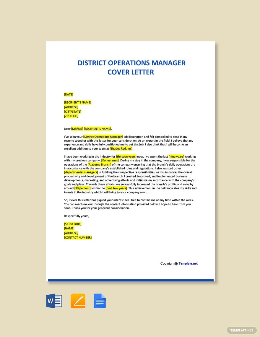 District Operations Manager Cover Letter