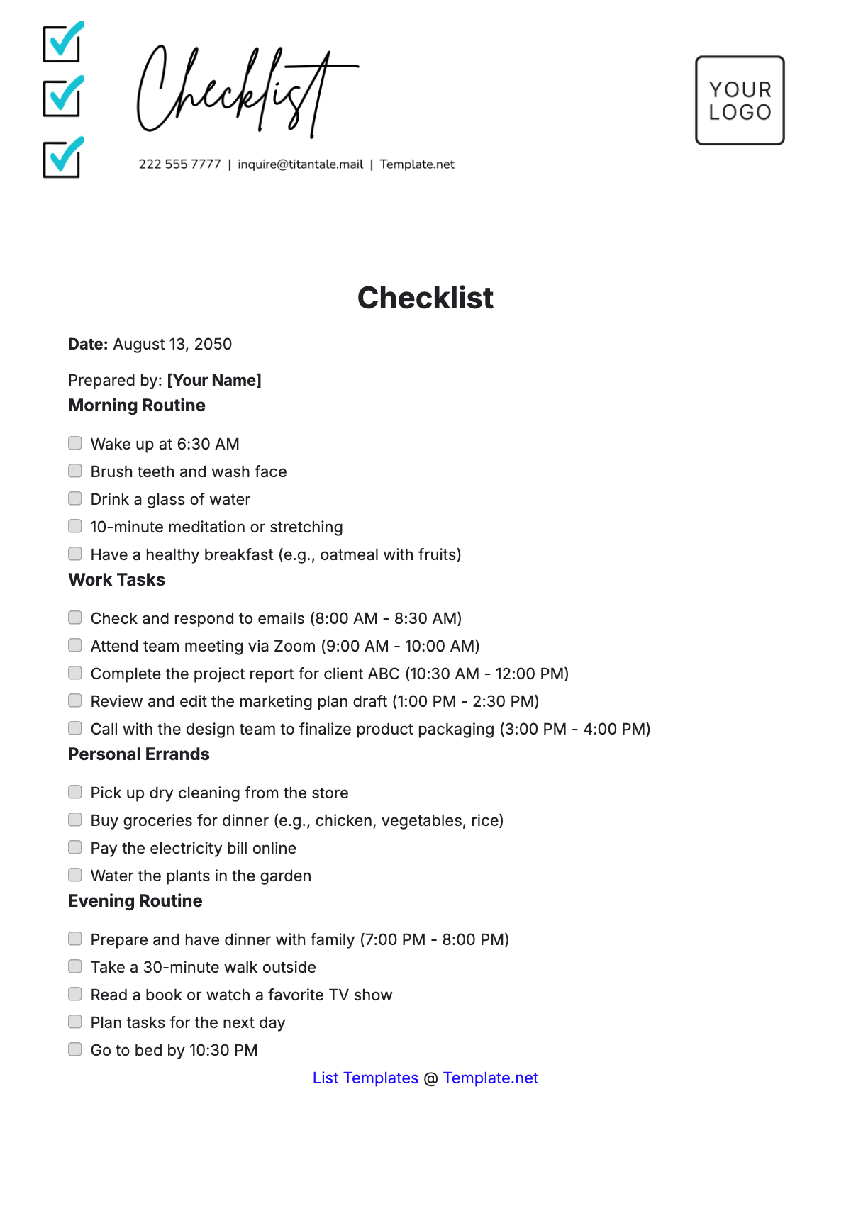 Free Checklist Template