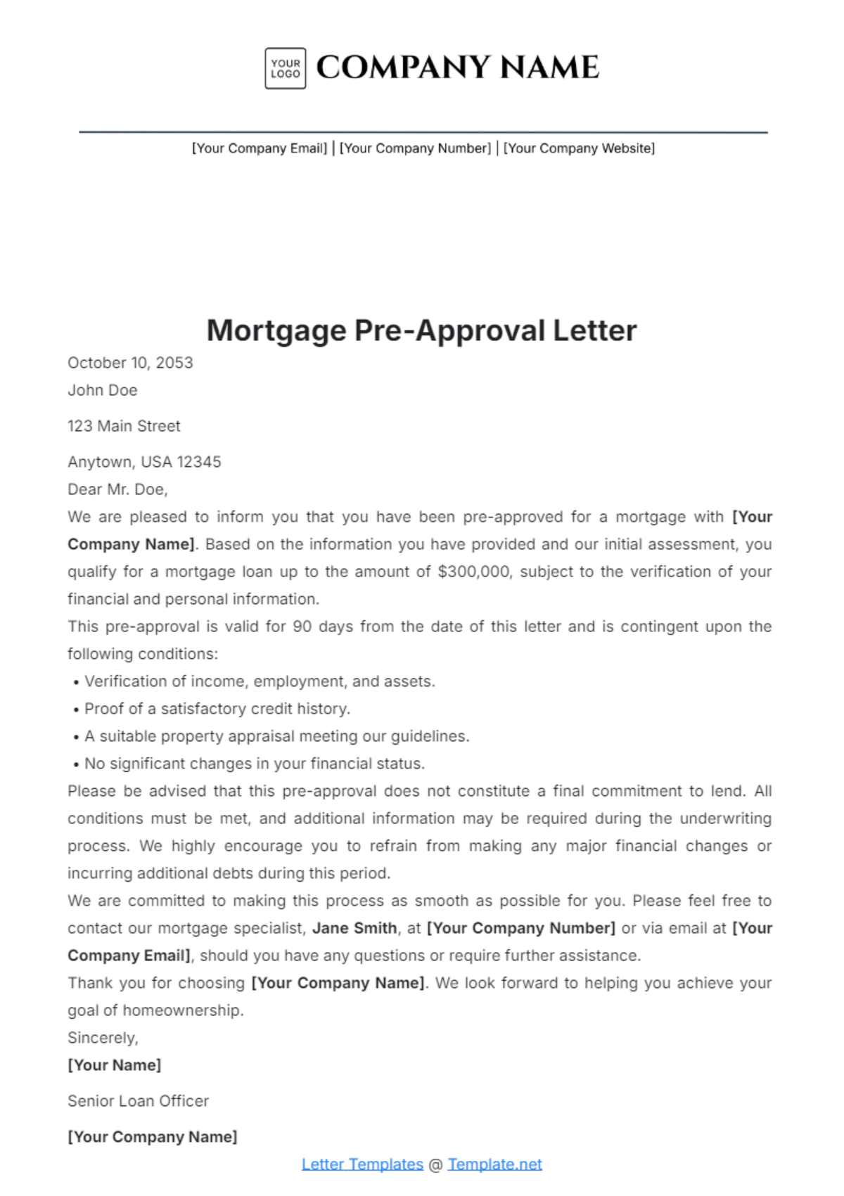 Free Mortgage Pre-Approval Letter Template