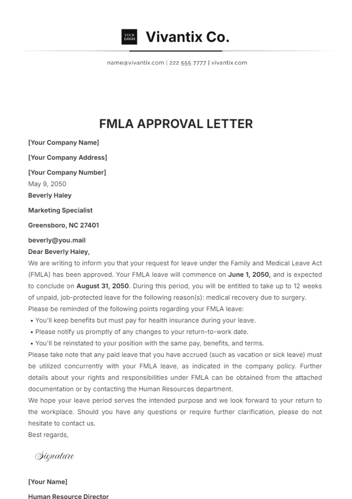 Free FMLA Approval Letter Template