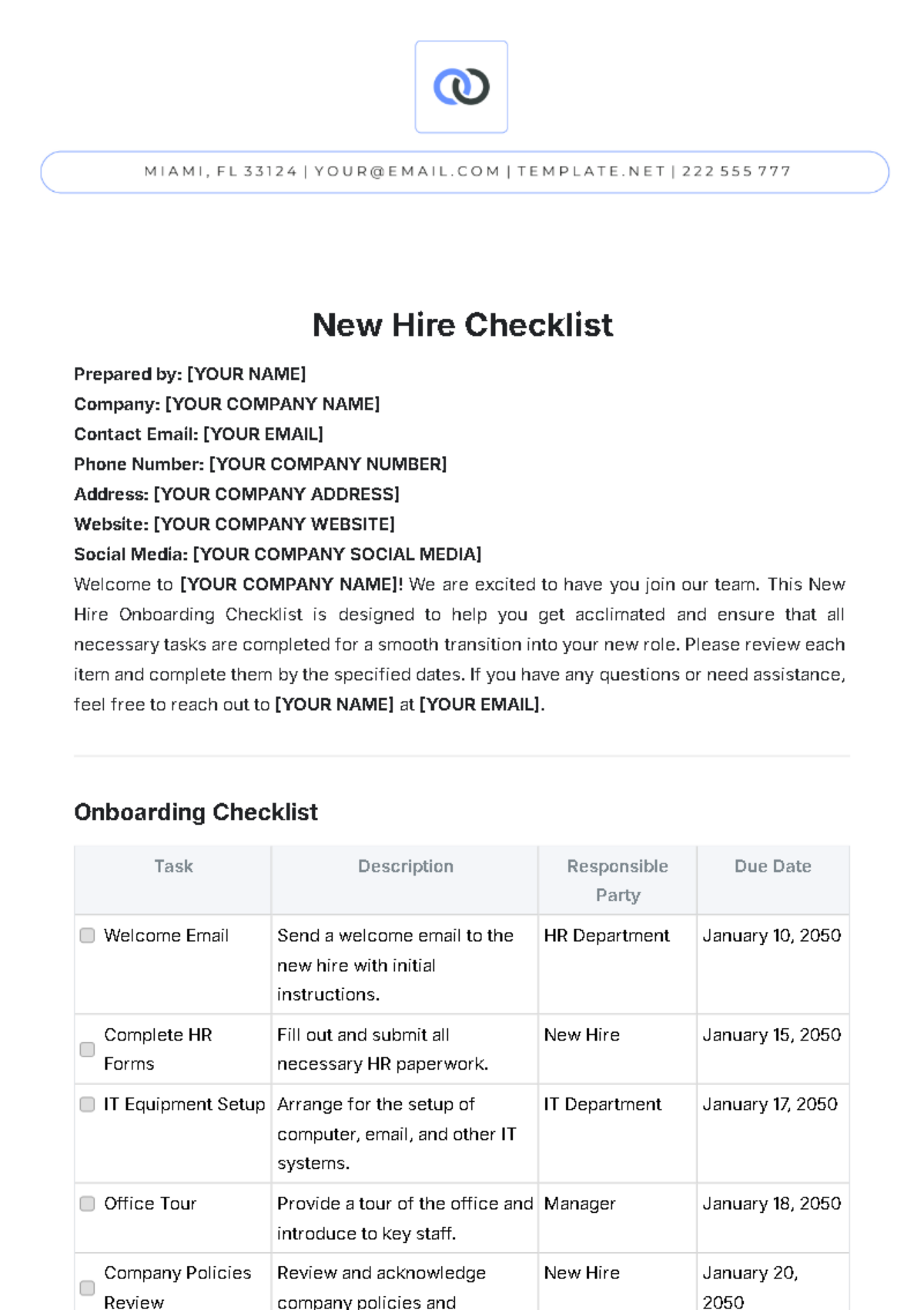 Free New Hire Checklist Template