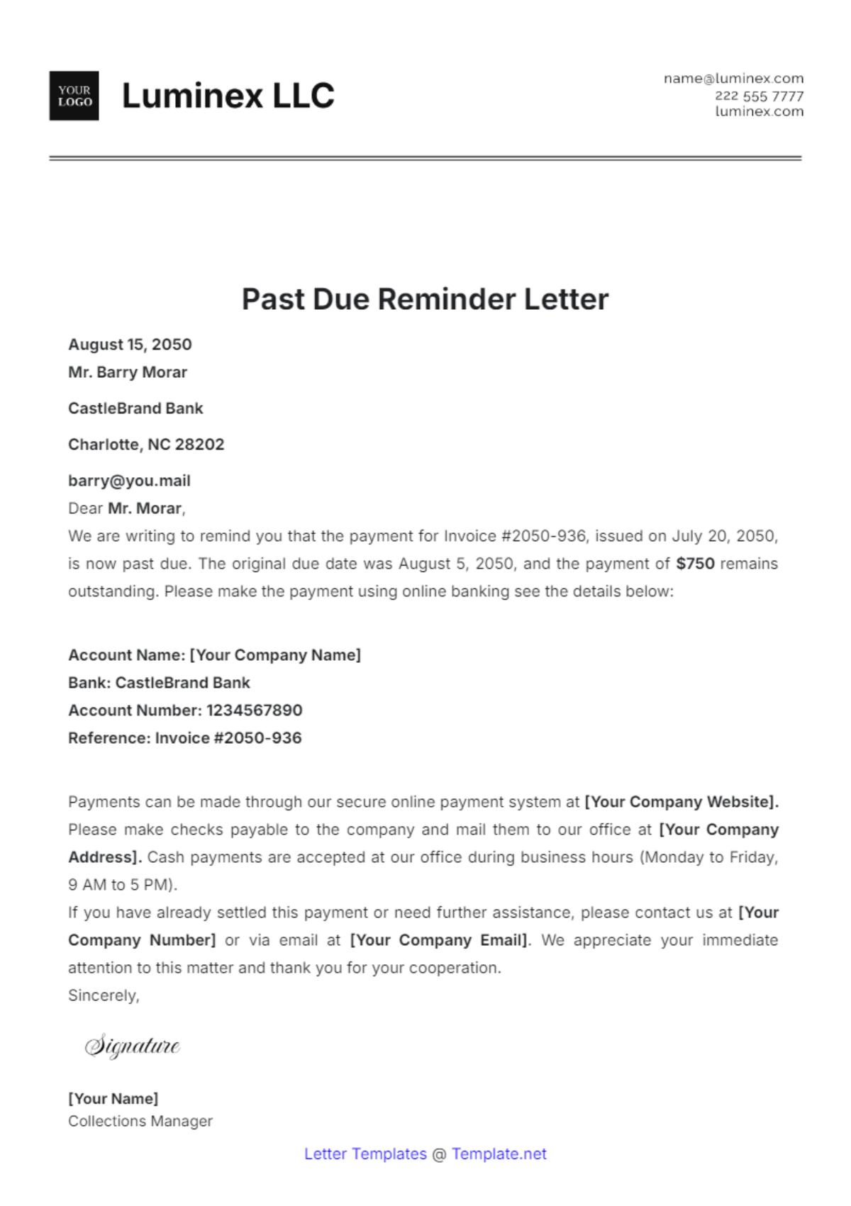 Free Past Due Reminder Letter Template