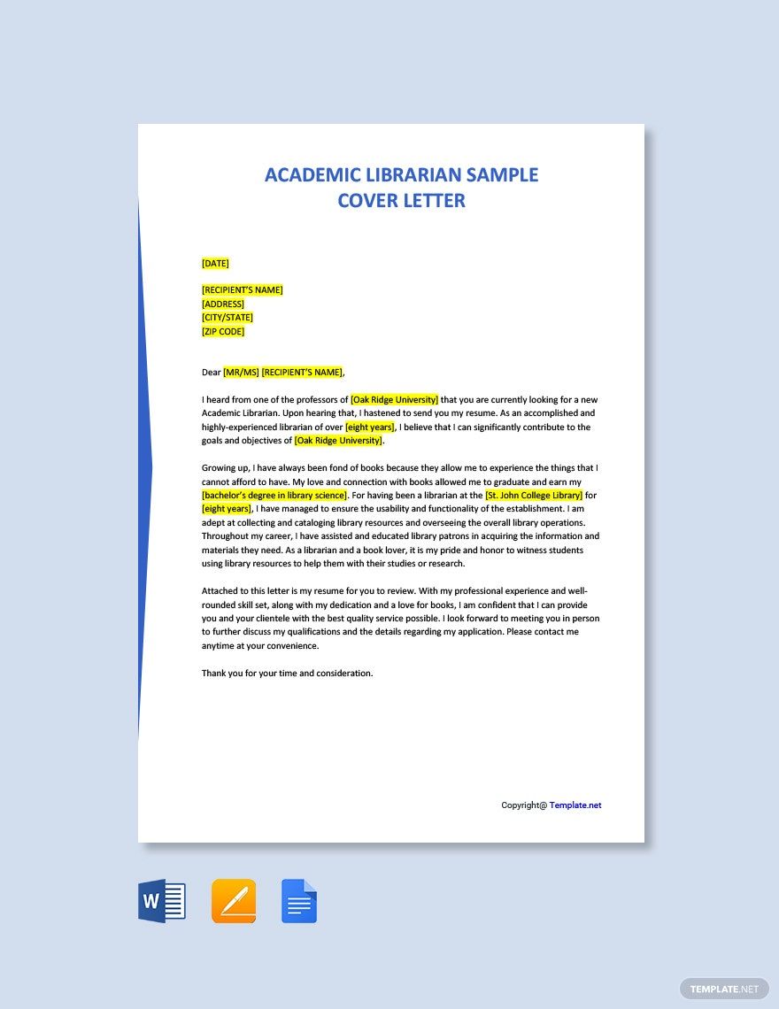 Academic Librarian Sample Cover Letter