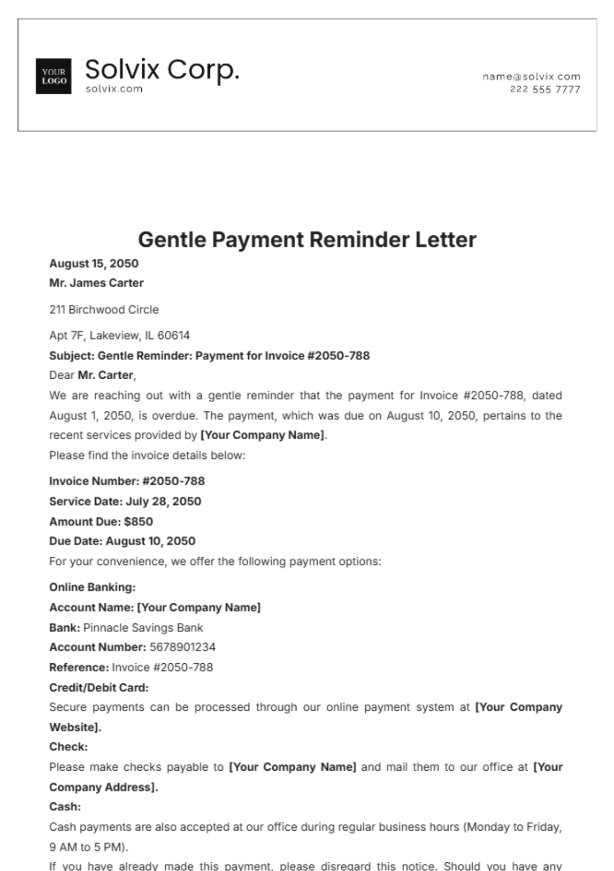 Free Gentle Payment Reminder Letter Template