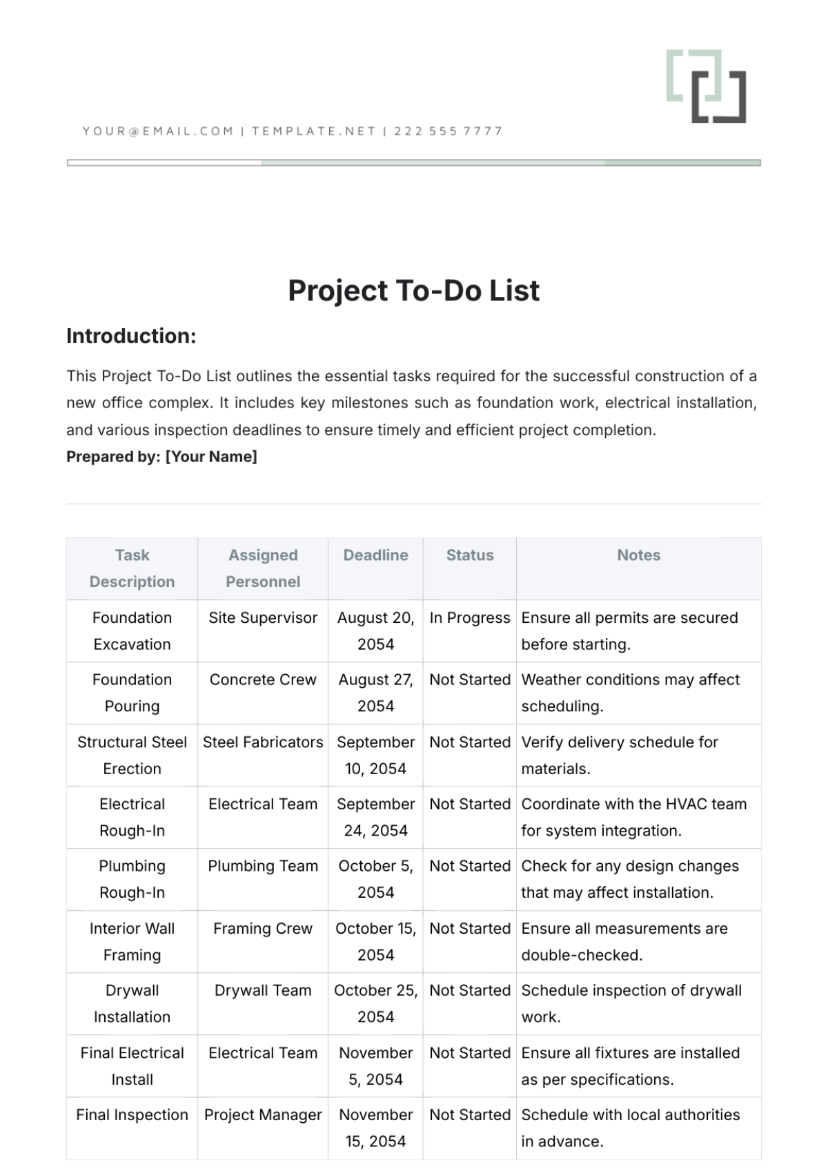 Free Project To-Do List Template