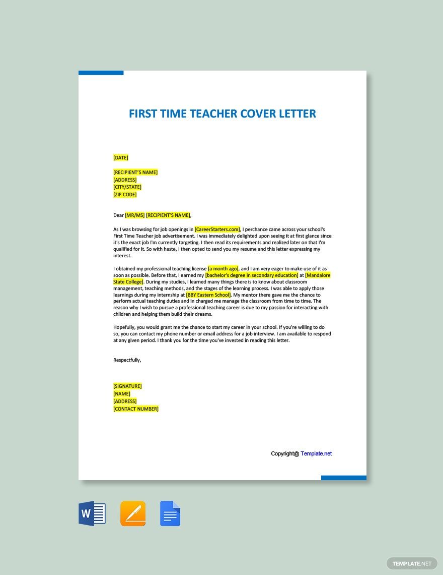 First Time Teacher Cover Letter