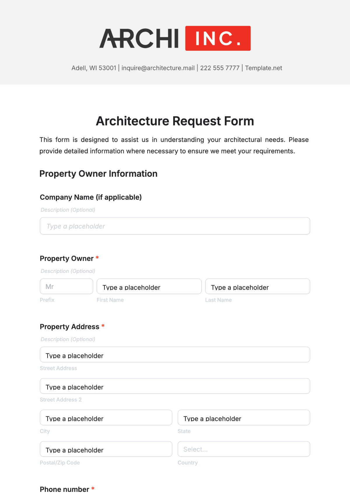 Free Architecture Request Form Template to Edit Online