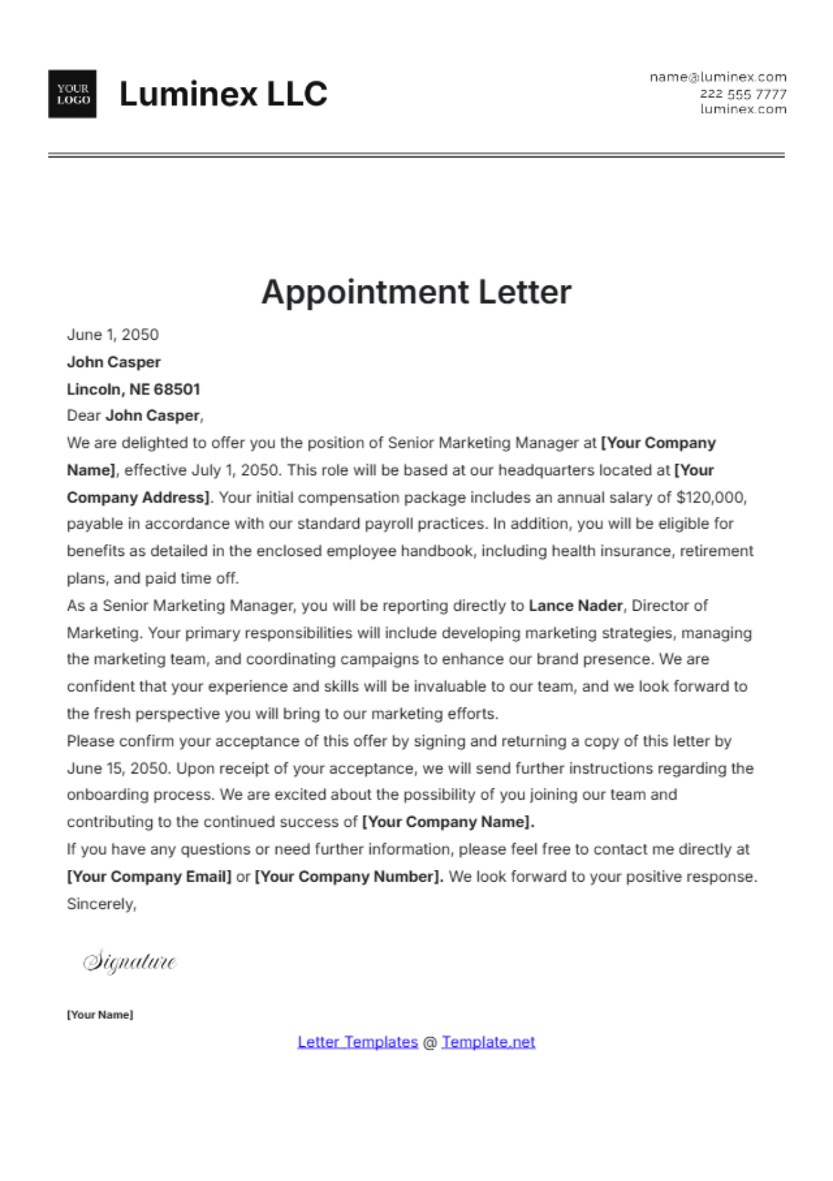 Free Appointment Letter Template