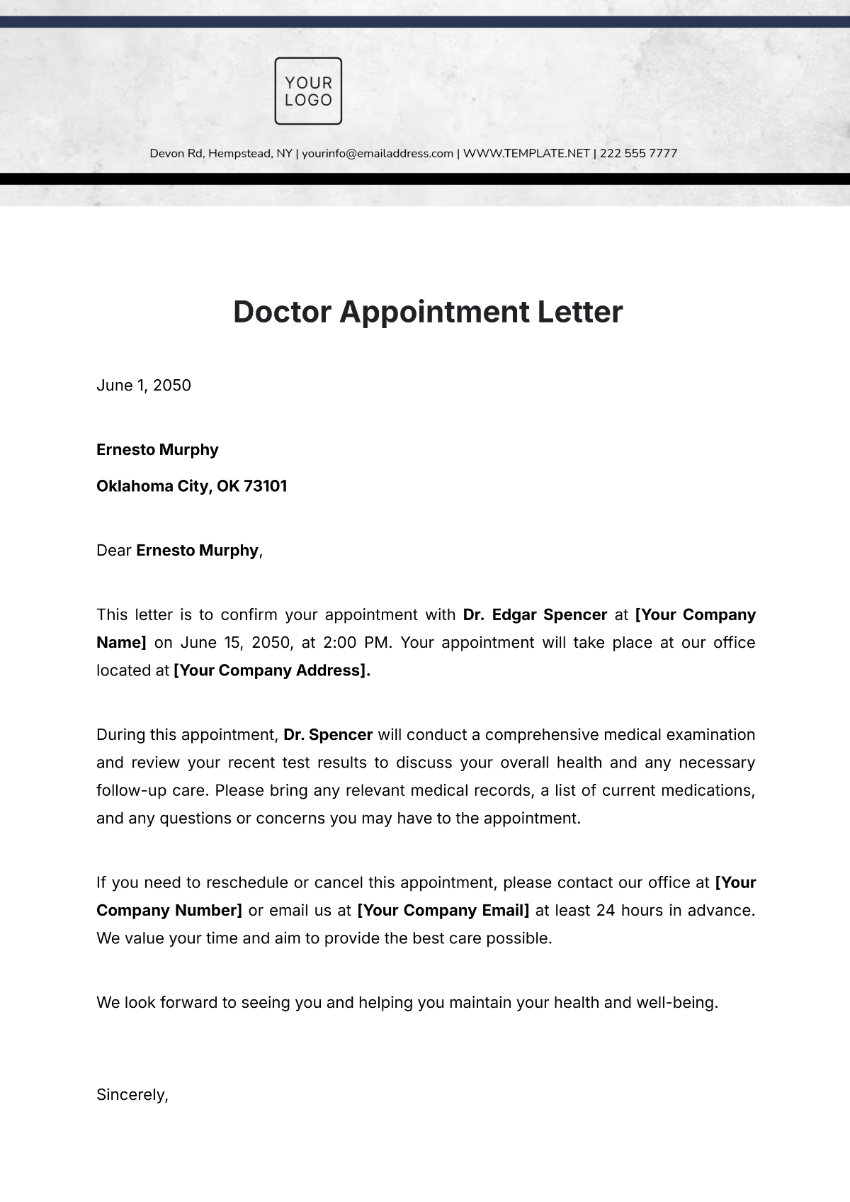 Free Doctor Appointment Letter Template