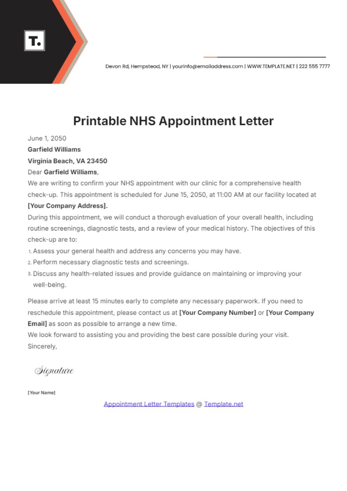 Free Printable NHS Appointment Letter Template