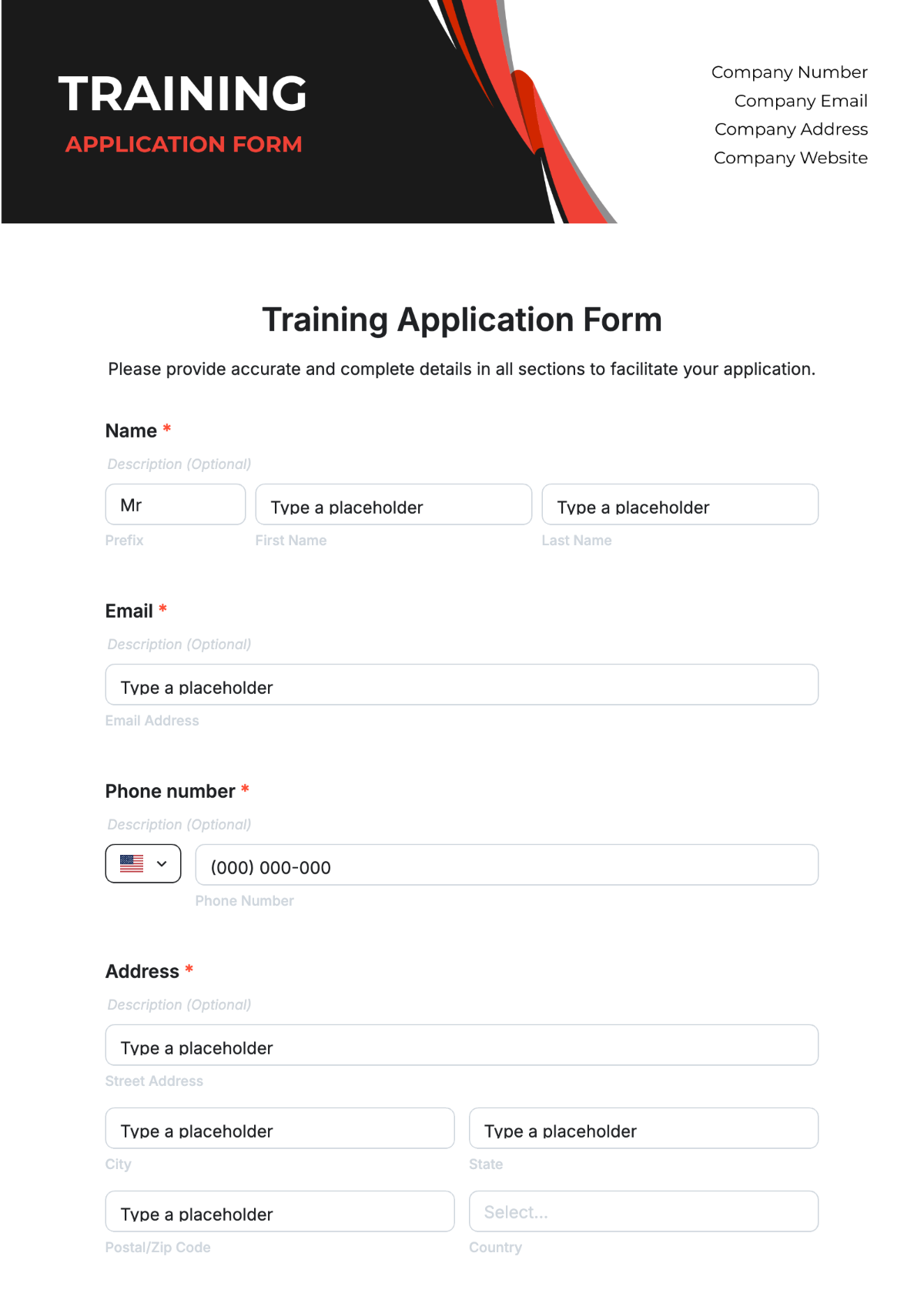 Free Training Application Form Template