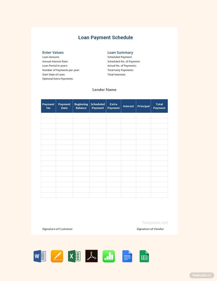 Loan Payment Schedule Template in Word, Pages, Excel, PDF, Apple Numbers, Google Sheets, Google Docs - Download | Template.net