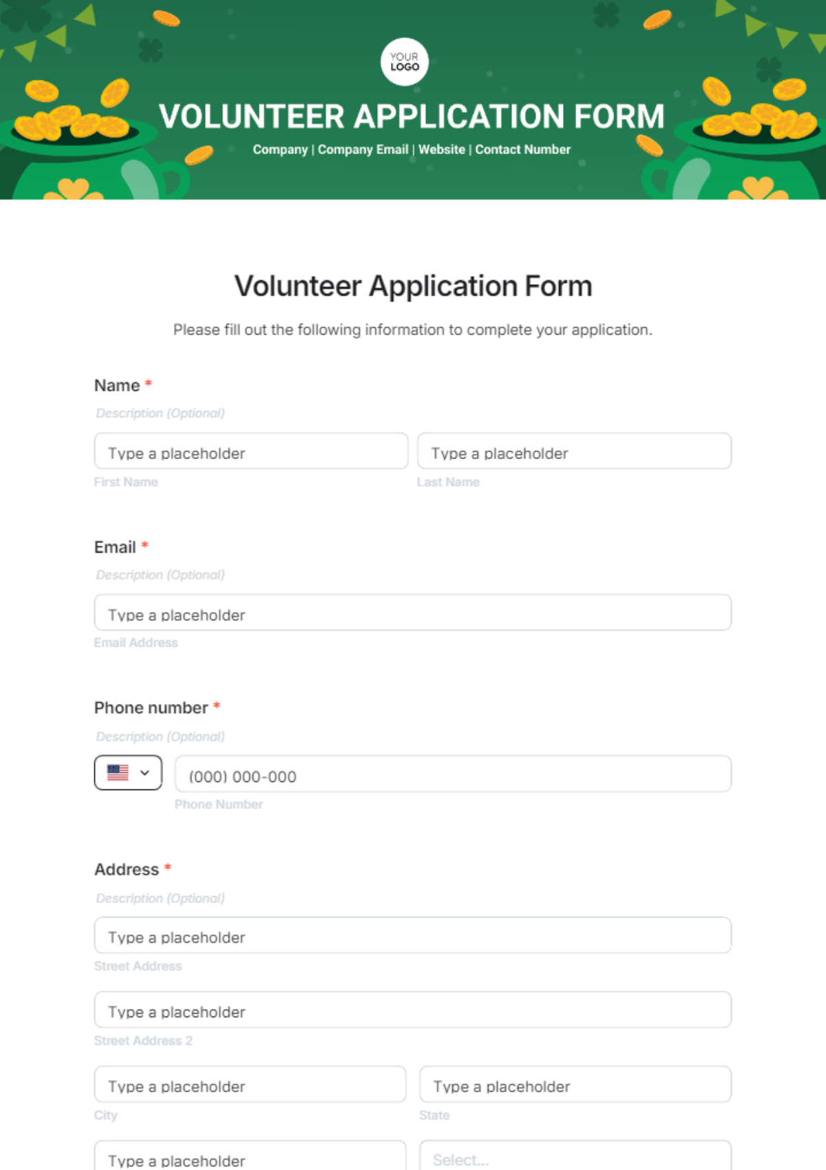 Free Volunteer Application Form Template