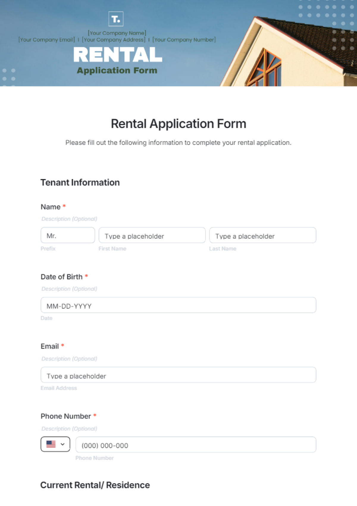 Free Rental Application Form Template