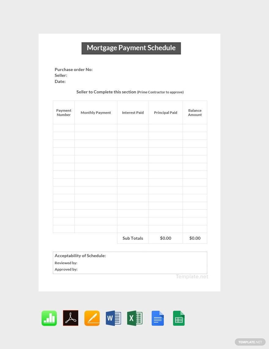 Simple Mortgage Payment Schedule Template in Apple Numbers, PDF, Pages, Word, Excel, Google Sheets, Google Docs - Download | Template.net