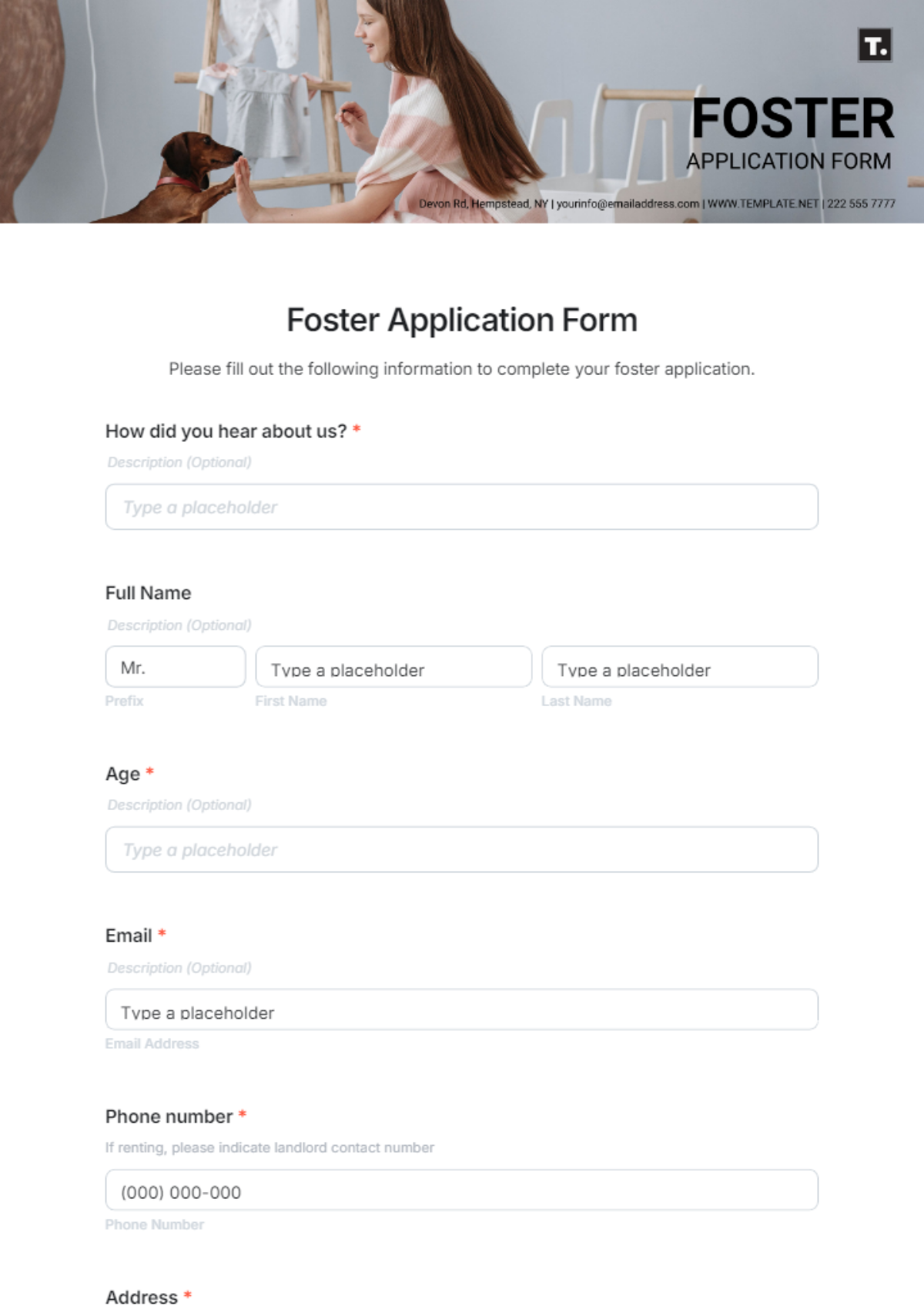 Free Foster Application Form Template