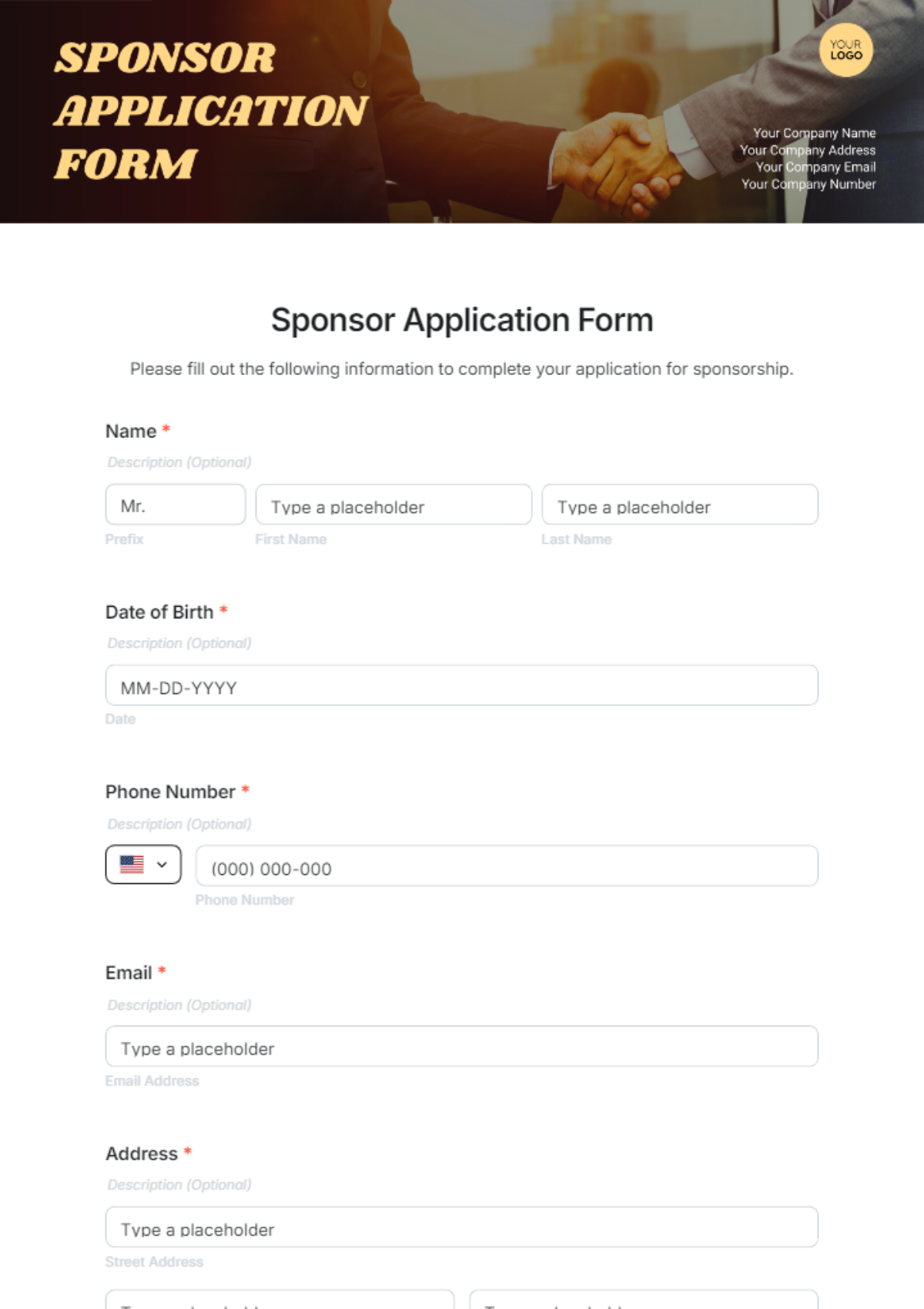 Free Sponsor Application Form Template