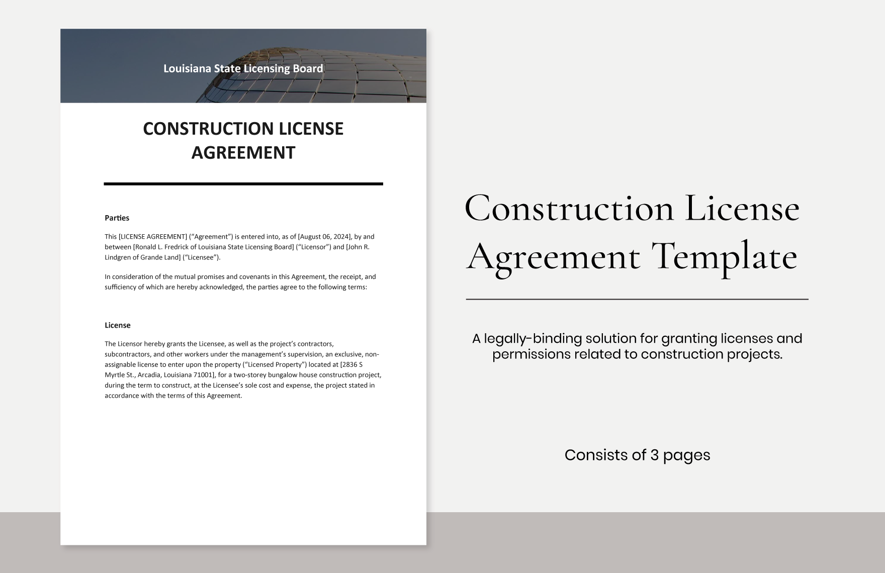 Construction License Agreement Template