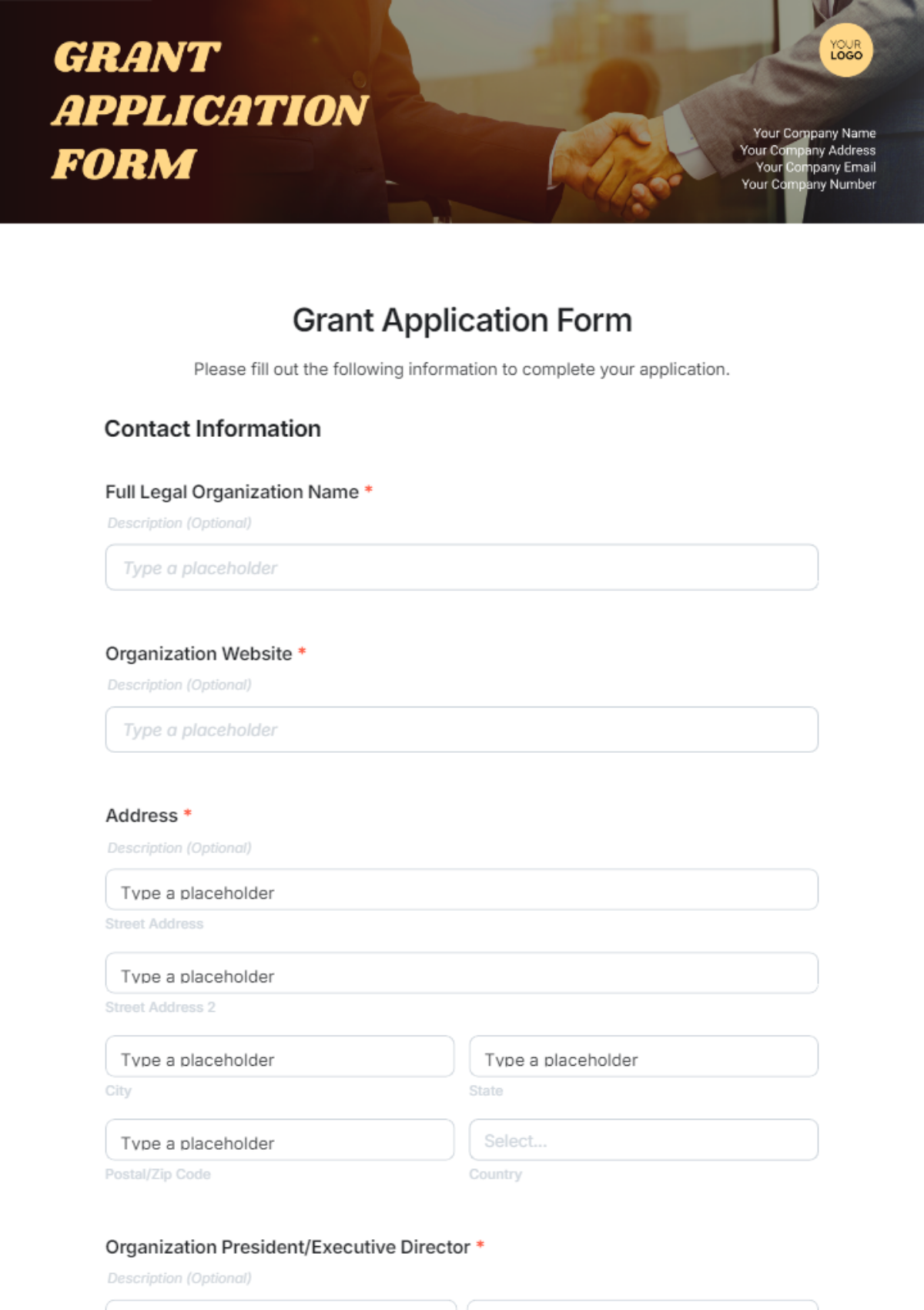 Free Grant Application Form Template