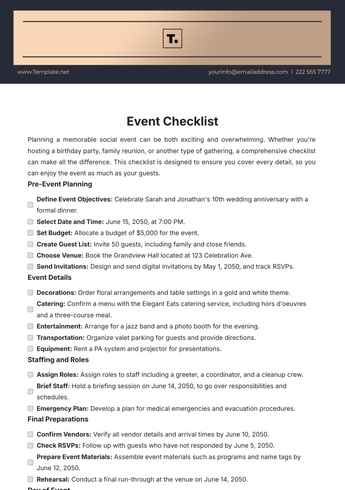 Free Event Checklist Template