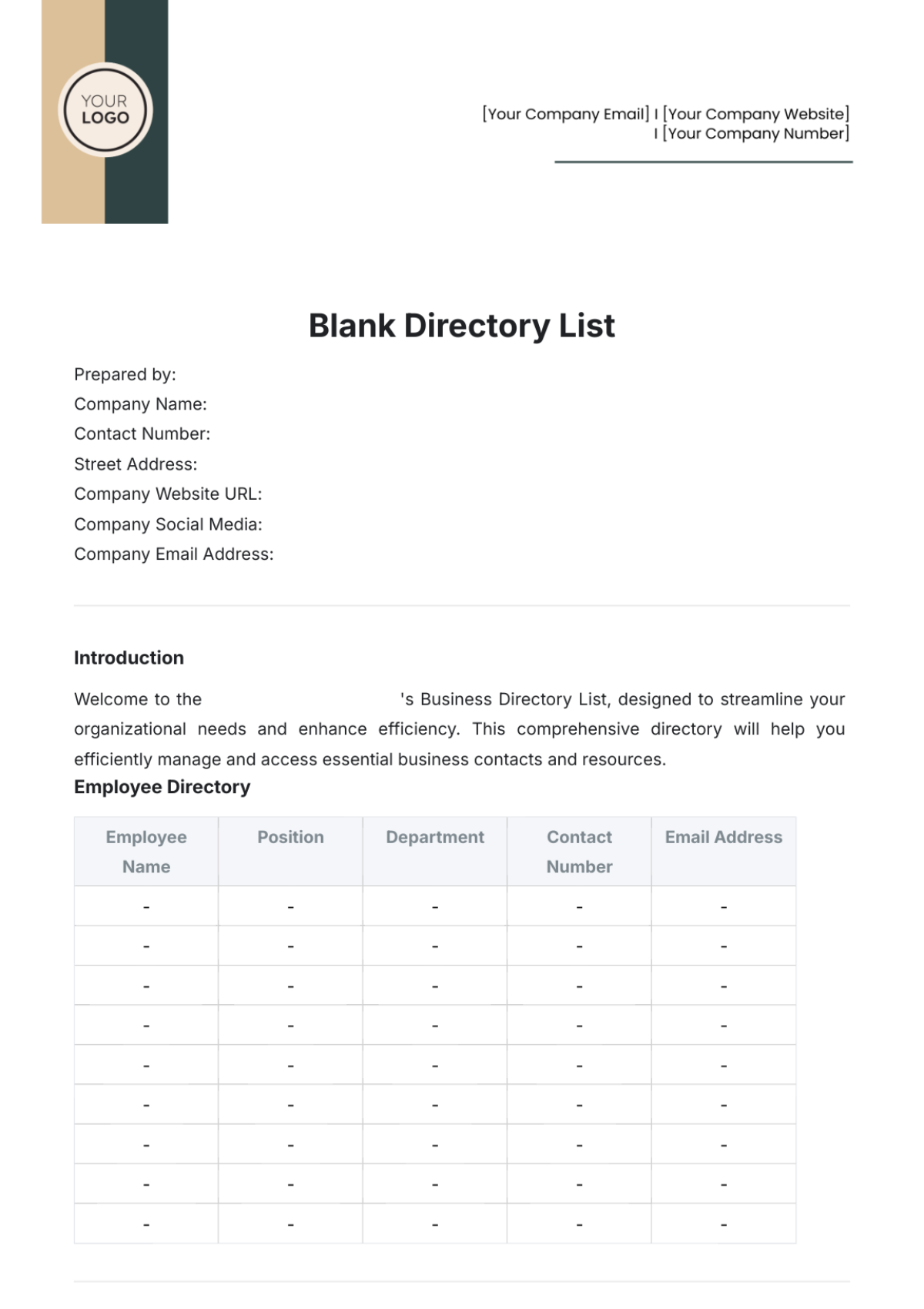 Free Blank Directory List Template