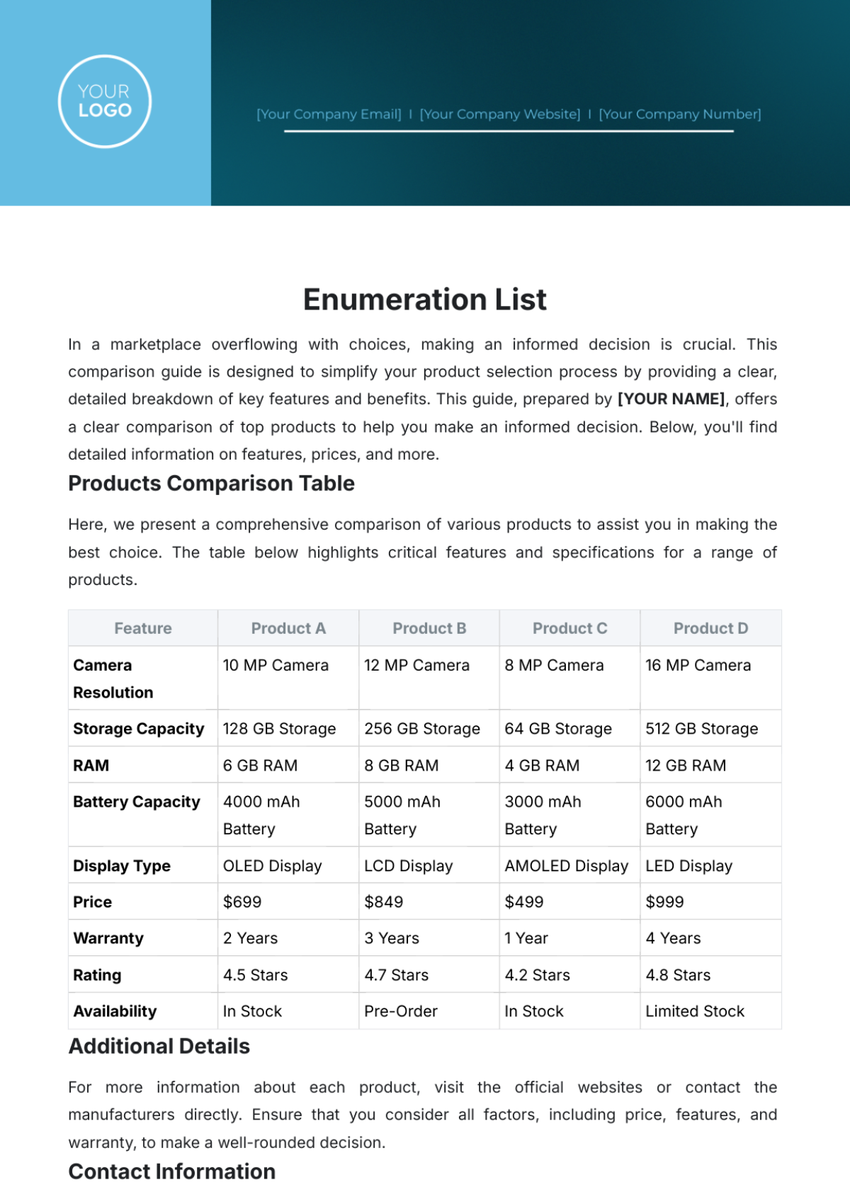 Free Enumeration List Template