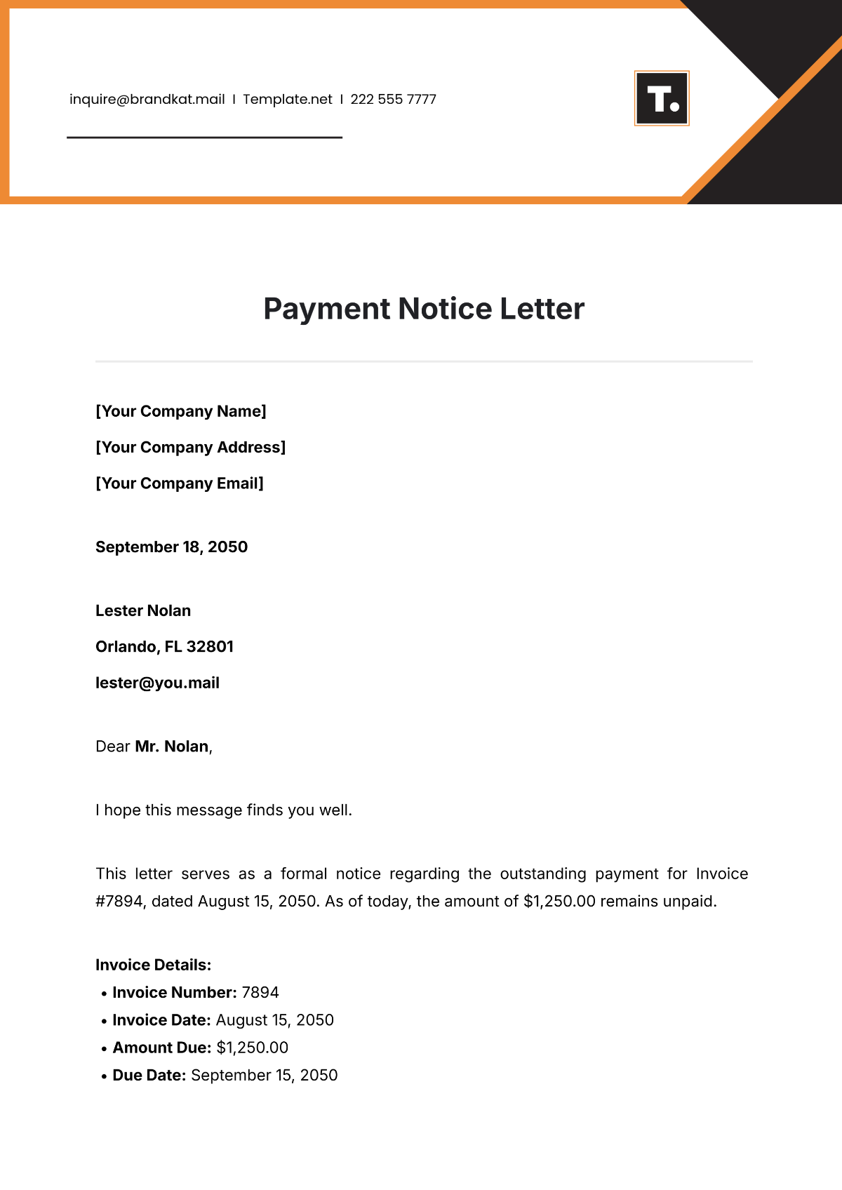 Free Payment Notice Letter Template