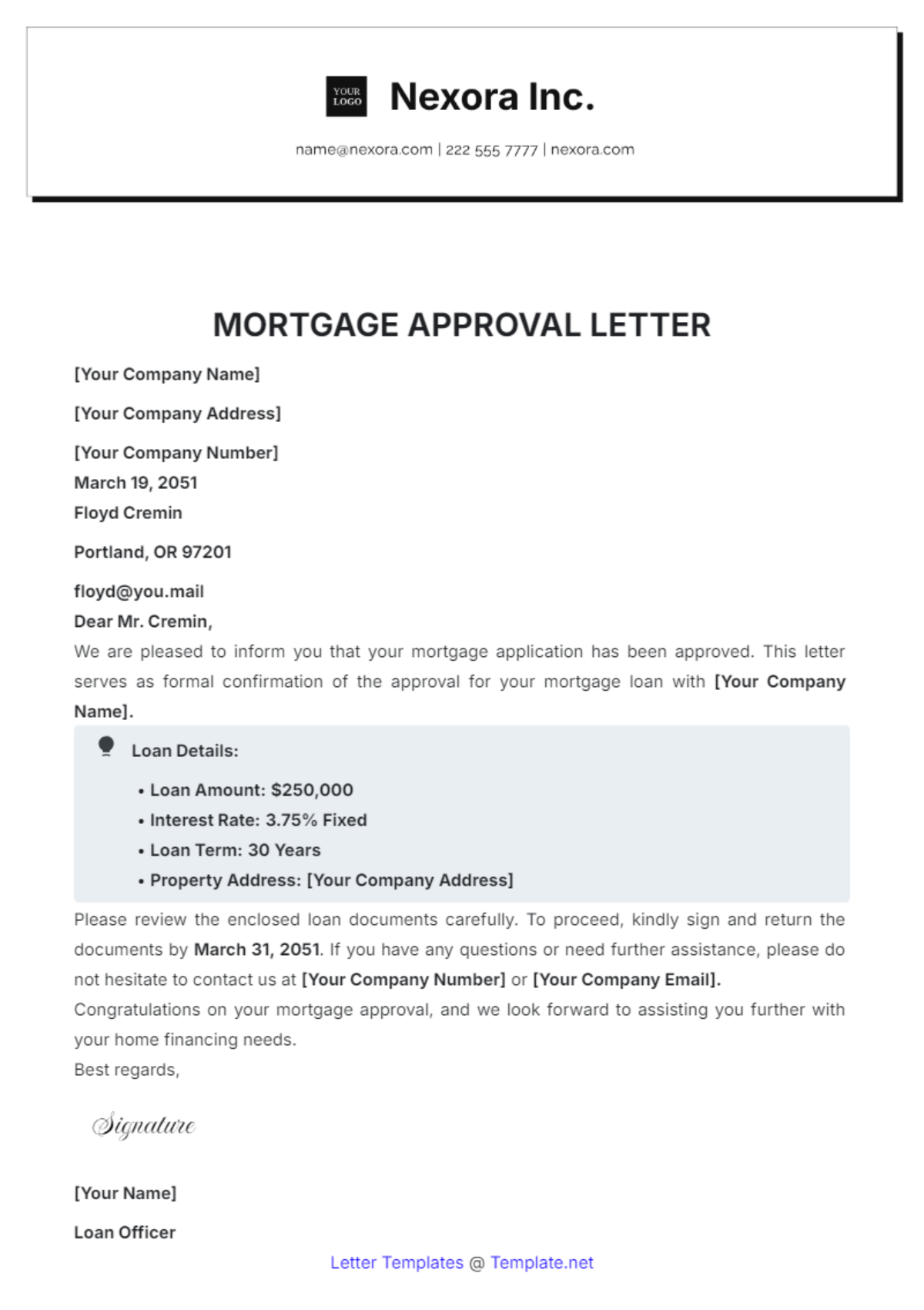 Free Mortgage Approval Letter Template