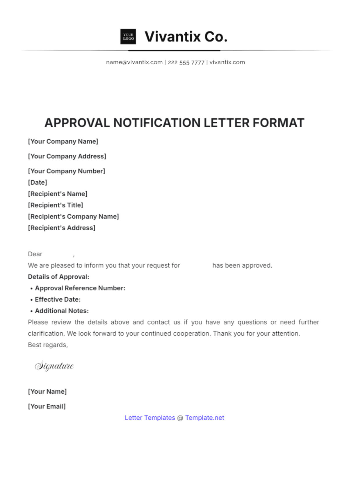 Free Approval Notification Letter Format Template