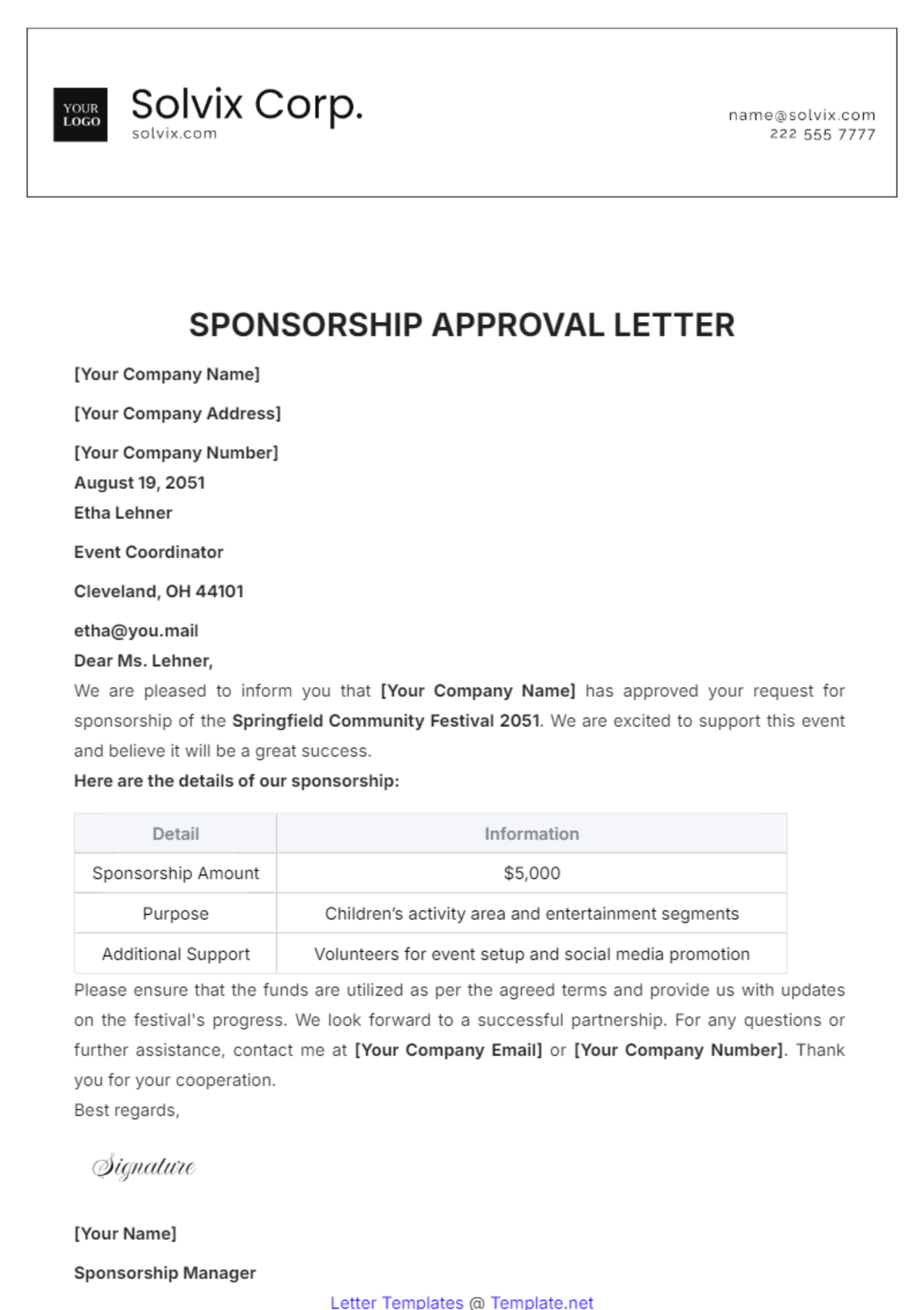 Free Sponsorship Approval Letter Template