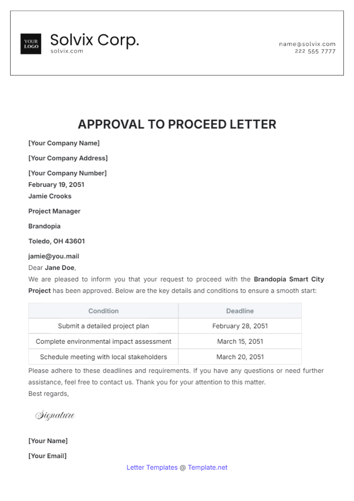 Free Approval to Proceed Letter Template