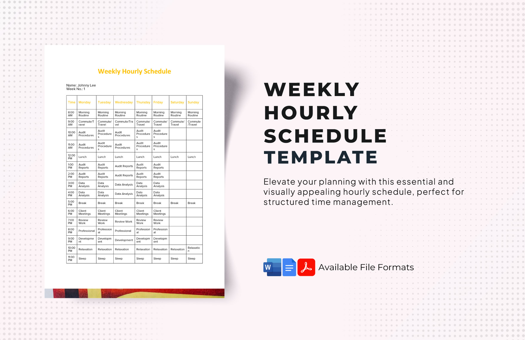 Weekly Hourly Schedule Template in Pages, Word, PDF, Google Docs - Download | Template.net