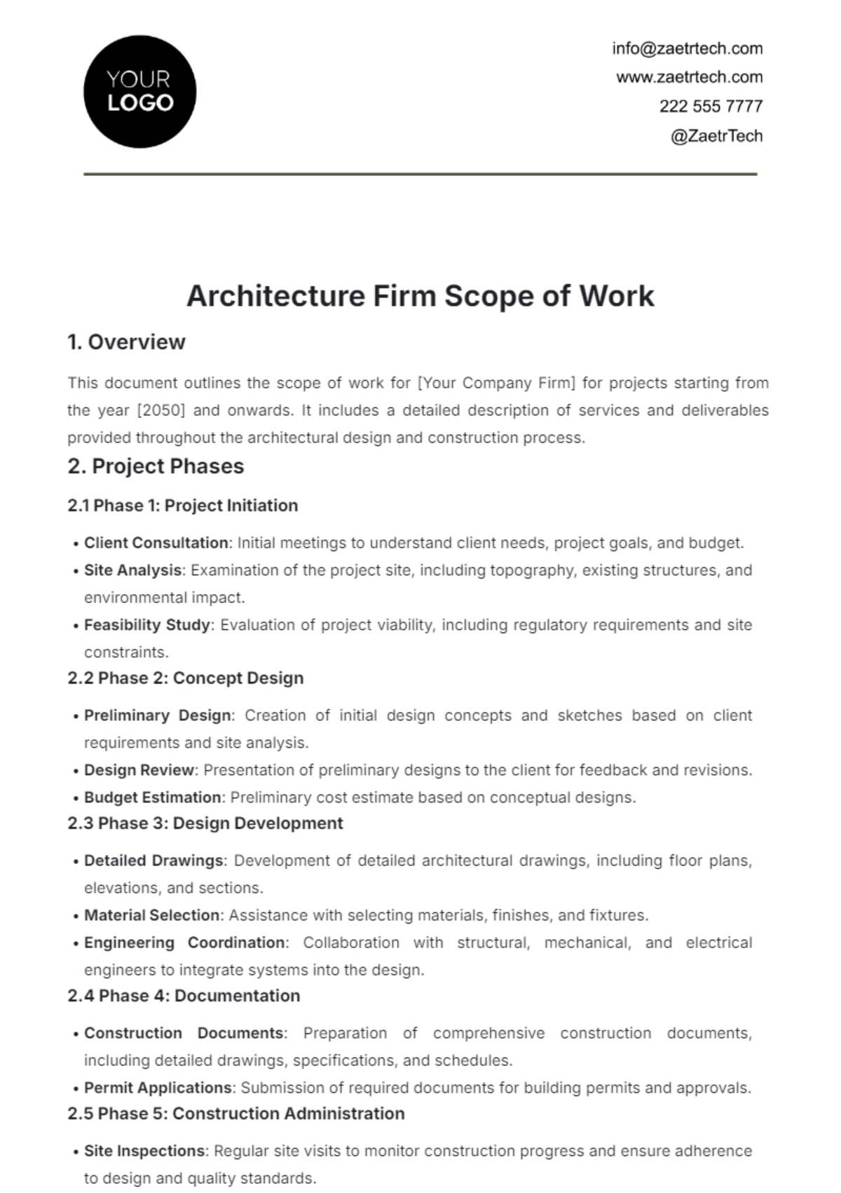 Free Architecture Firm Scope of Work Template to Edit Online